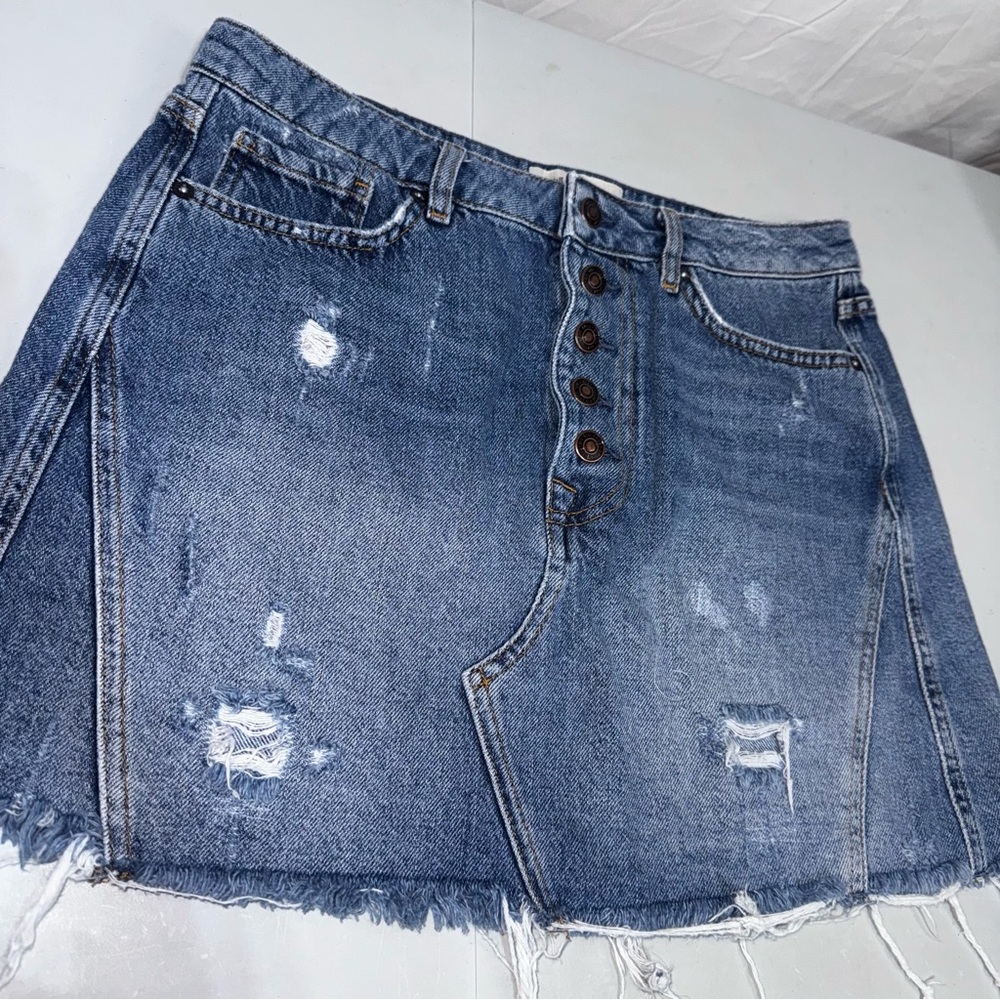 We The Free Denim Free People Women's Size 30 Distressed Mini Denim Button Skirt